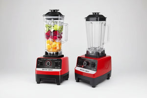 Two Silver Crest blenders on a white background, one with ingredients inside.