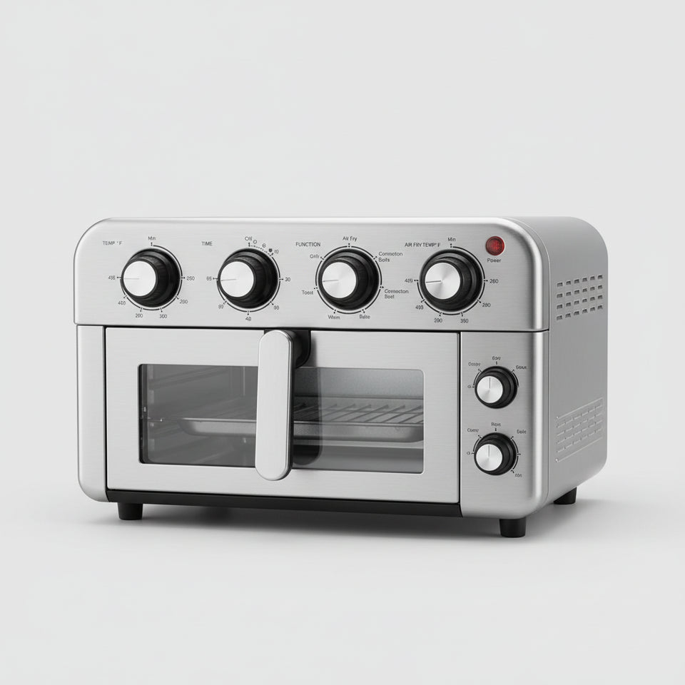 Vevor kitchen appliance with control knobs and cooking modes displayed on a white background
