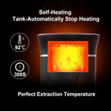 Self-heating tank with glowing interior, temperature and time indicators on a dark background