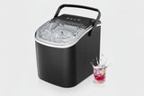 Black portable ice maker with a glass of iced drink on a white background, featuring the best deals